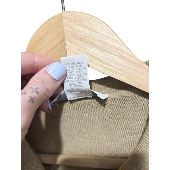 Express Tricot Button Down Cardigan Tan Sized Medium Collar 90s Y2K Vintage - Picture 4 of 4